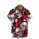 thumbnail image 5 of Camisas de moda con estampado floral de calaveras para hombre, divertidas camisetas de manga corta con estampado de calaveras en 3D, camisas hawaianas con solapa estampada para hombre, 5 of 5