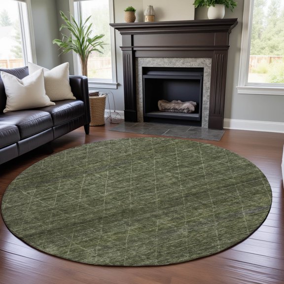Addison Rugs Mayfield Premium Machine Washable Transitional Geometric Olive Round Rug, 8' x 8'