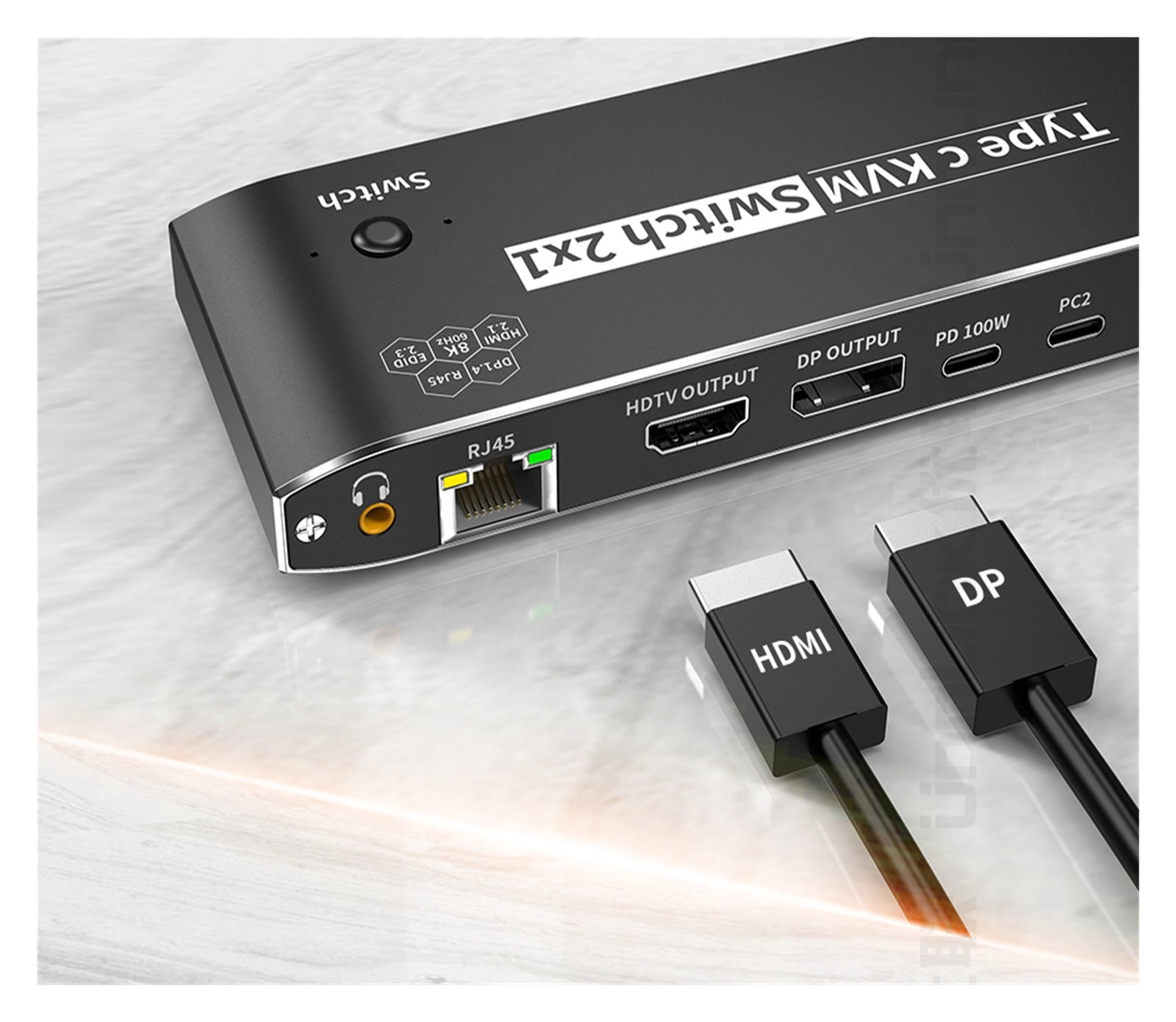 3500W 8K USB C To HMI DP KVM Switch 4K120Hz Video Switcher With RJ45 Network Port PD 100W Charge For 2 PC To 1 TV Monitor ,Unparalleled Video Performance