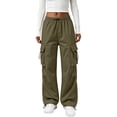 thumbnail image 2 of OIOLOYJM Parachute Pants for Women Drawstring Elastic Waist Baggy Wide Leg Quick Dry Hiking Cargo Pants Loose Fit Y2k Streetwear with Multi Pockets Army Green L, 2 of 4