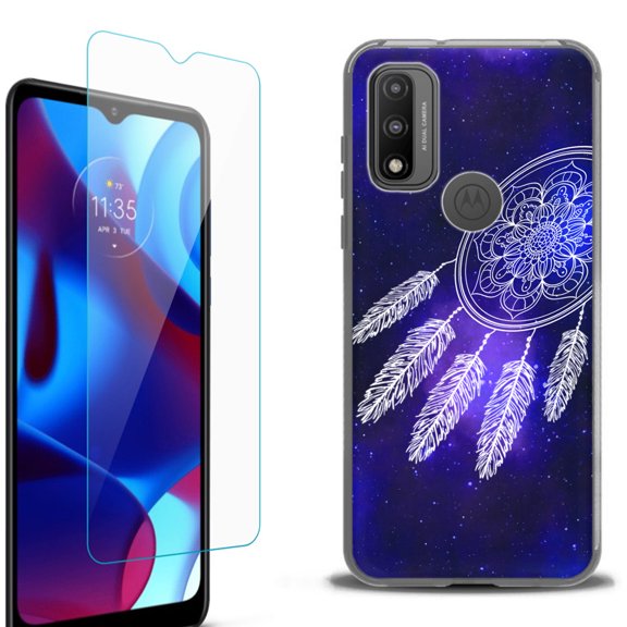 Slim-Fit Protective Phone Case (Black) compatible with Motorola Moto G Pure 5G, with Tempered Glass Screen Protector, by OneToughShield ® - Dream Catcher