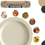 Crown Display 10 Ivory Hard Plastic Victorian Design Wedding and Holiday Dinner Plates - 60 Ct.