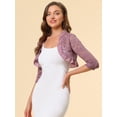 thumbnail image 4 of Cárdigan elegante con cuello con volantes pamujer, top de encogimiento de hombros con encaje floral transparente Gris VioleS, 4 of 6