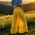 thumbnail image 4 of Women's Linen Pants Boho High Waisted Wide Leg Pants Woman Loose Drawstrings Lace Trousers with Pockets, 4 of 4
