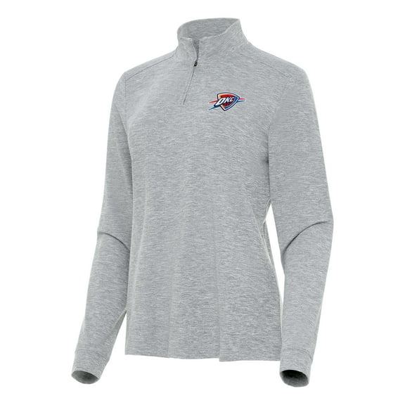 Women's Antigua  Heather Gray Oklahoma City Thunder Mentor Quarter-Zip Mock Long Sleeve Top