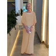 thumbnail image 5 of Traje con pantalones con pernera ancha y camisa de murciélago a juego con lentejuelas y cuello redondo para mujer, 5 of 5