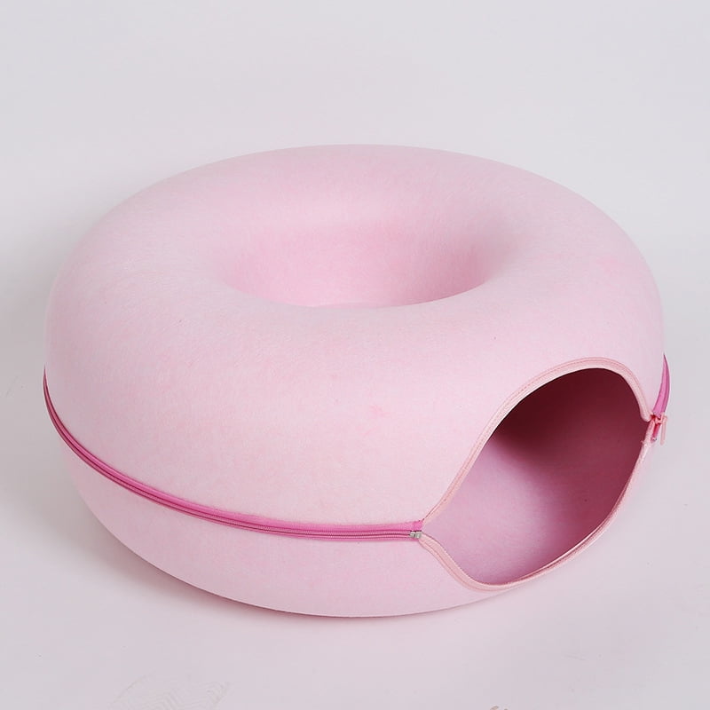 Donut Cat Bed Pet Cat Interactive Game Toy Cat Bed Dual-use Tunnel Bed with Felt Toy Gift for Small Kitten Rabbit