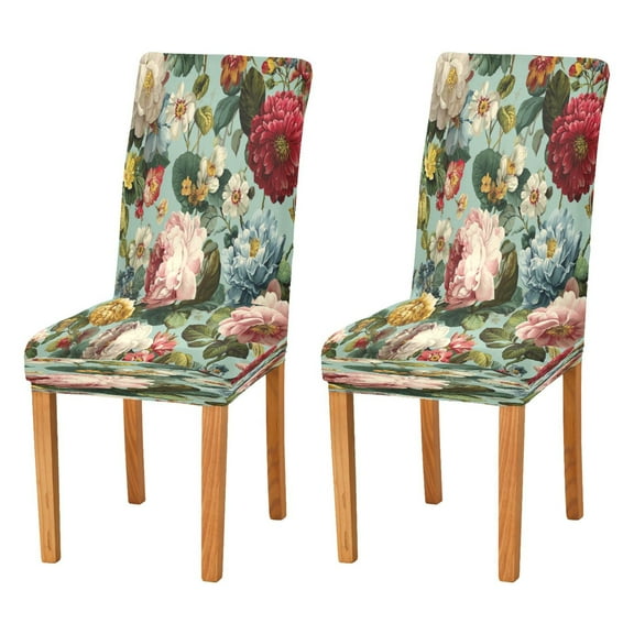 Chair Cover 2 Pack Removable Dining Chair Protectors Washable Chair Slipcovers Seat for Home Wedding Decor Floral Pattern with Roses