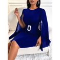 thumbnail image 7 of Navy Blue Bodycon Dress With Sheer Cape Sleeves And Rhinestone Belt, 7 of 7