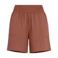 thumbnail image 7 of Linen Shorts for Women Summer Casual Lightweight Elastic High Waist Wide Straight Leg Loose Beach Shorts with Pockets, 7 of 7