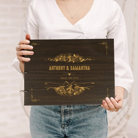 Darling Souvenir Personalized Engraved Laser Cut Wedding Guest Book Wooden Cover Sign-in Book Registry Guestbook Scrapbook-K9