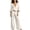 01 White, variant on Women's Dressy Linen 2 Piece Outfits - Long Sleeve V Neck Top with Wide Leg Pants Elegant Business Casual Sets
