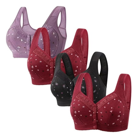 Tao Tao Summer Bras For Older Women Front Closure Bra No Underwire Cotton Bras Breathable Comfy Soft Bras With Support And Lift 4pcs Purple 4XL