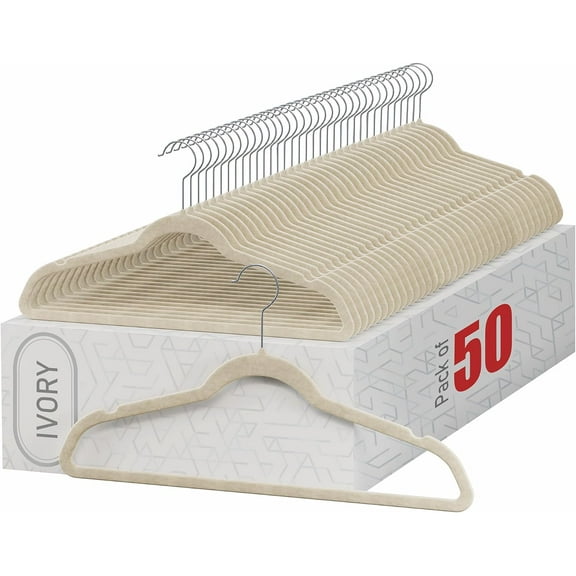 Home-it Premium Velvet Hangers 50 Pack - Ivory Suit Hangers Non Slip - Heavy Duty Clothes Hangers for Closet, Jacket, Shirt, Pants and Suit, Hook Swivel 360 - Ultra Thin