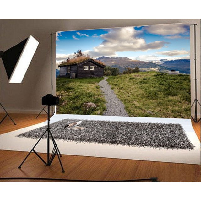 Telón de Fondo Naturaleza 150x220cm ABPHQTO Casa de madera rústica Bosque Árboles Campo de Hierba verde