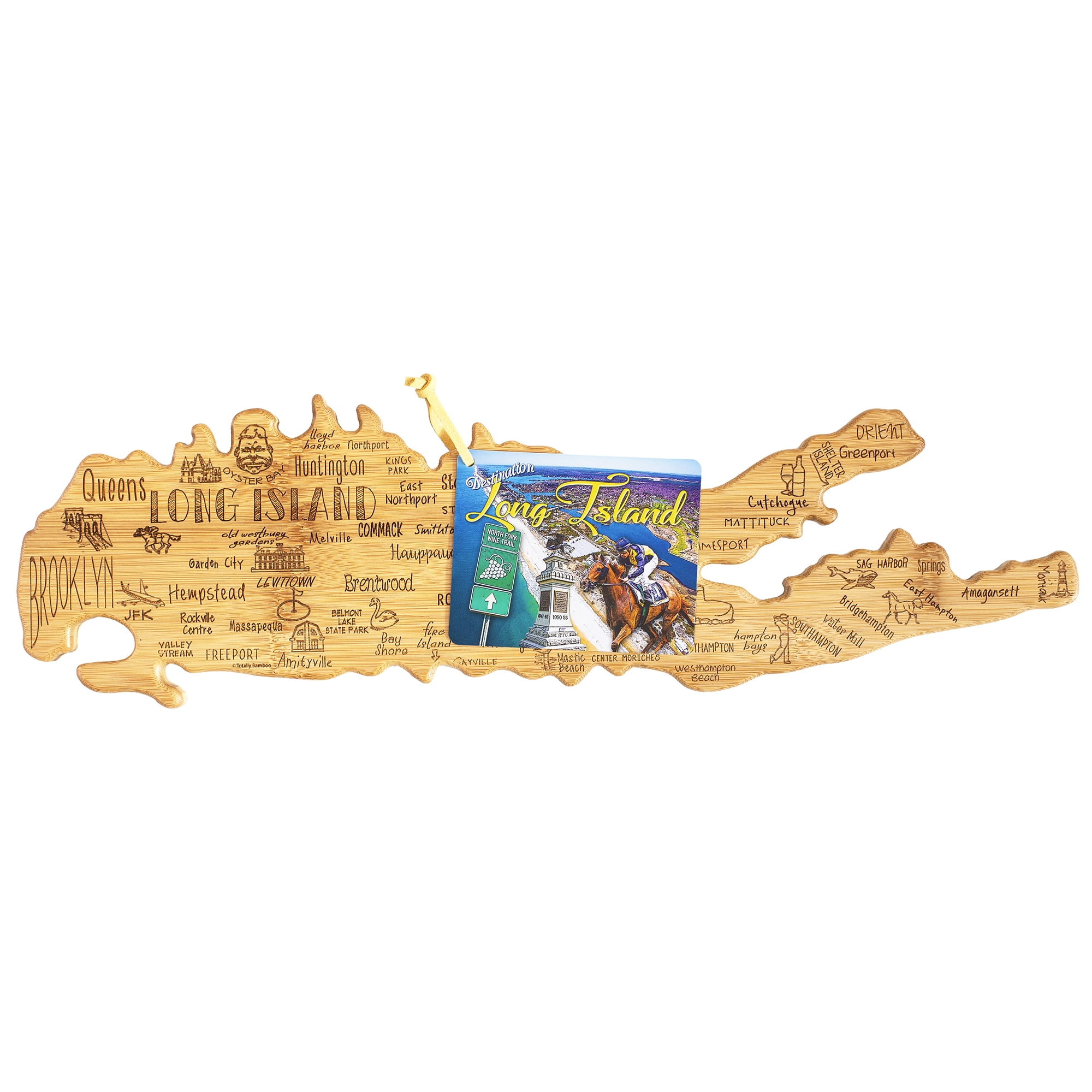 Totally Bamboo Long Island Shaped Cutting Board – Bamboo Charcuterie and Serving Board with Hang Tie for Wall Display