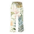 thumbnail image 4 of QATAINLAV Linen Capris for Women with Pockets Summer Casual Drawstring Beach Pants Trendy Leaf Print Straight Leg Capri Pants Outdoor Loose Cropped Trousers Sales of The Day Lightning Green M, 4 of 5