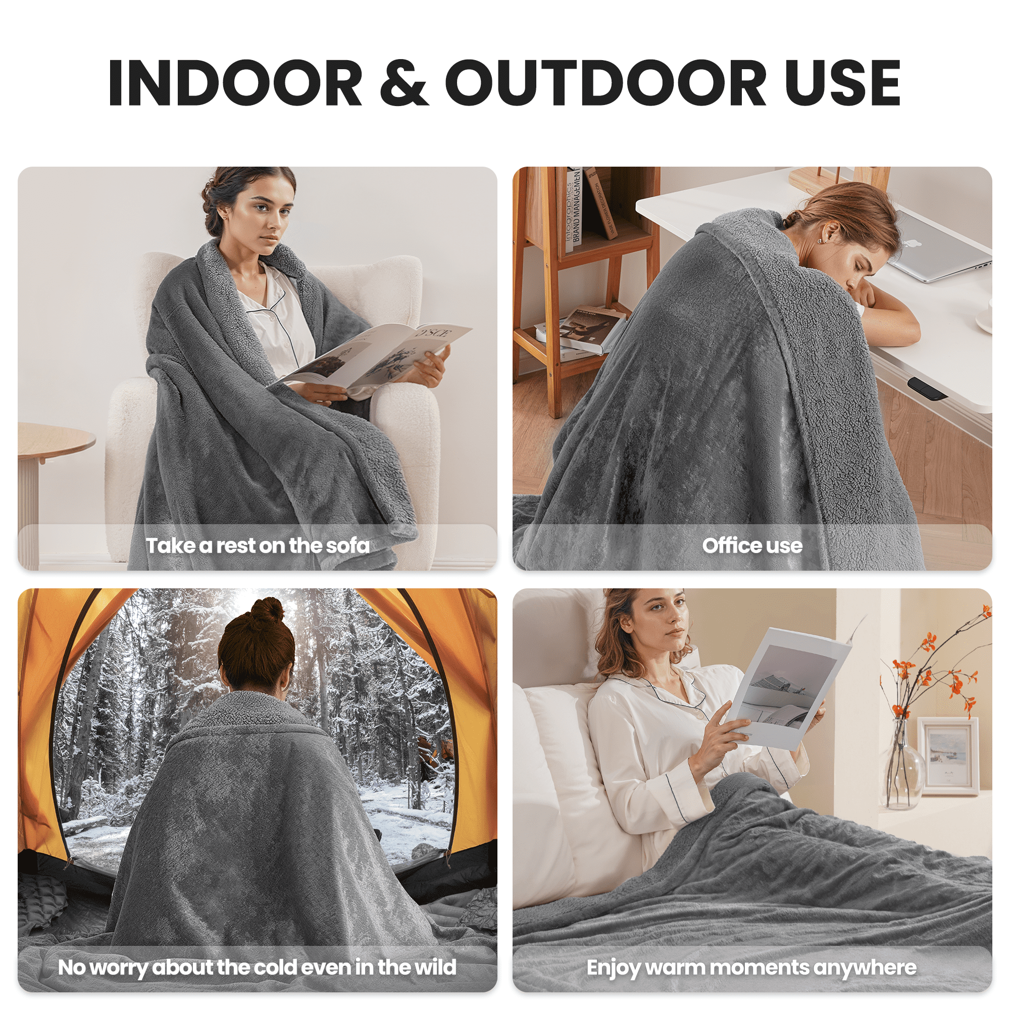 MaxKare Heated Throw Blanket 60" x 70", Electric Blanket with 6 Heating Levels & 4H Timer, Large LED Display, Soft Faux Fur & Shu Velvet, Gray