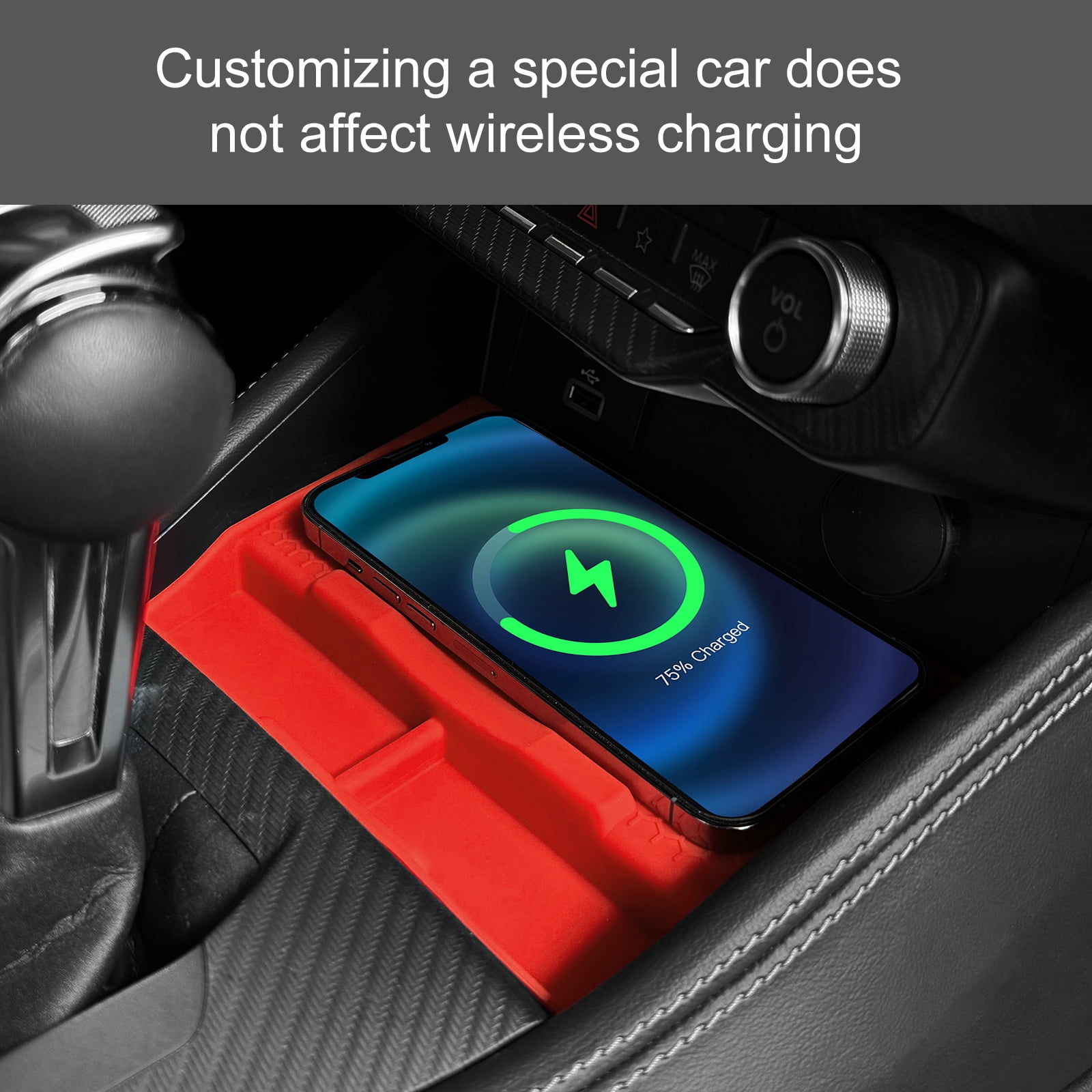 Center Console Wireless Charging Silicone Protective Mat for 2024-2025 Ford Mustang Car Interior Accessories, Red