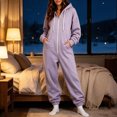 thumbnail image 2 of Women's Fleece Lined Hooded Jumpsuit Long Sleeve Zip Up One Piece Tracksuit Loose Fit Soft Warm Cozy Fall Winter Loungewear Y2K Streetwear with Pockets Purple, 2 of 7