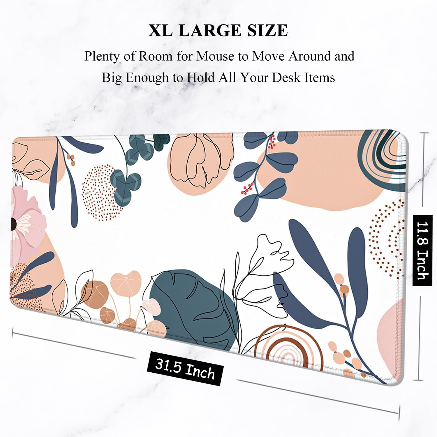 Large Mouse Pad, XXL Gaming Mousepad, Desk Mat for Desktop, Thick Rubber, Big & Long Size, Stitched Edges, Full Desk Pad for Laptop & Computer, Extended 31.5 x 11.8 in, Boho Plant