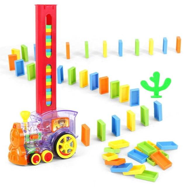 80Pcs Children‘S Domino Automatic Licensing Train Color Puzzle Building Blocks Electric Toy