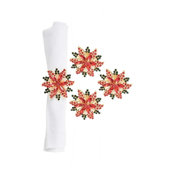 Poinsettia Standard Christmas Set of 4 Metal Cloth Napkin Rings