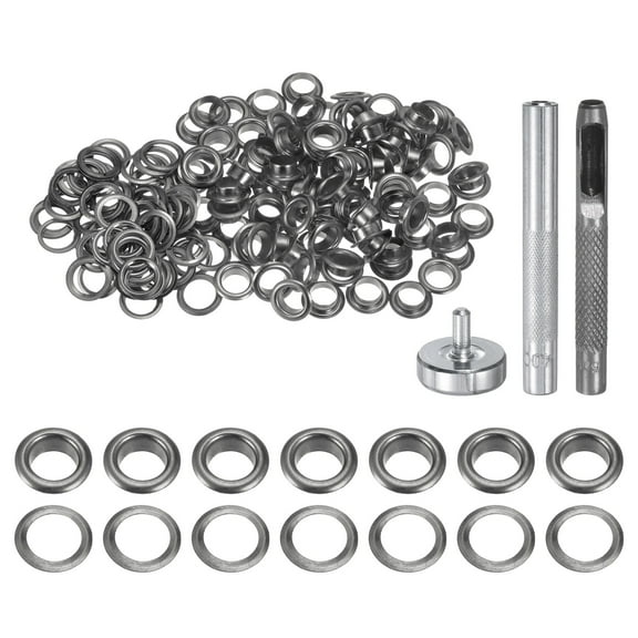 Uxcell 100pcs Grommet Tool Kit 6mm Grommet Eyelet Set with Hole Hollow Punch, Grommet Setter Tools, Black