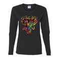 thumbnail image 2 of Keep It Wild Colorful Elephant Face Animal Lover Womens Graphic Long Sleeve T-Shirt, Black, Small, 2 of 3