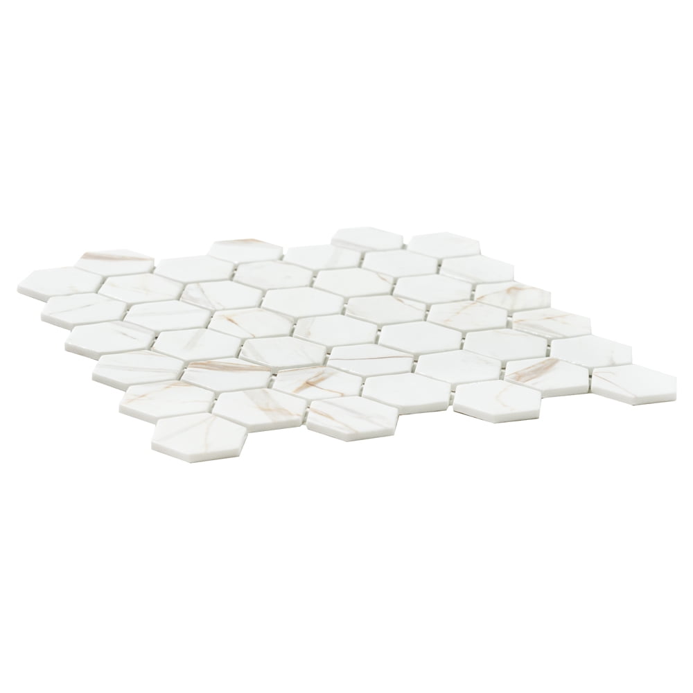 The Tile Life Eterna Hex 4" x 4" Calacatta Gold Glass Mosaic Tile Sample 1 Piece