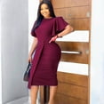 thumbnail image 3 of AURA Womens Midi Pencil Dress High Waist Ruffle Short Sleeve Round Neck Solid Color S XXXL, 3 of 8