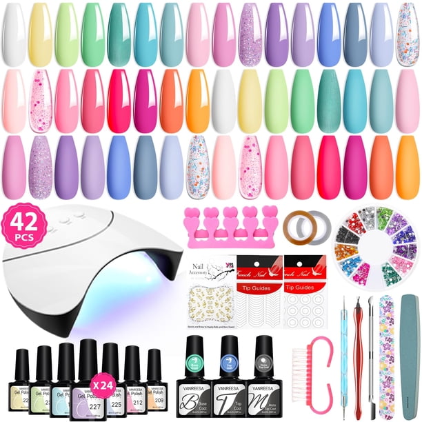 Kit de esmaltes de uñas en gel VANREESA, 24 colores con luz UV, 42 unidades