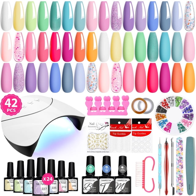 Kit de esmaltes de uñas en gel VANREESA, 24 colores con luz UV, 42 unidades