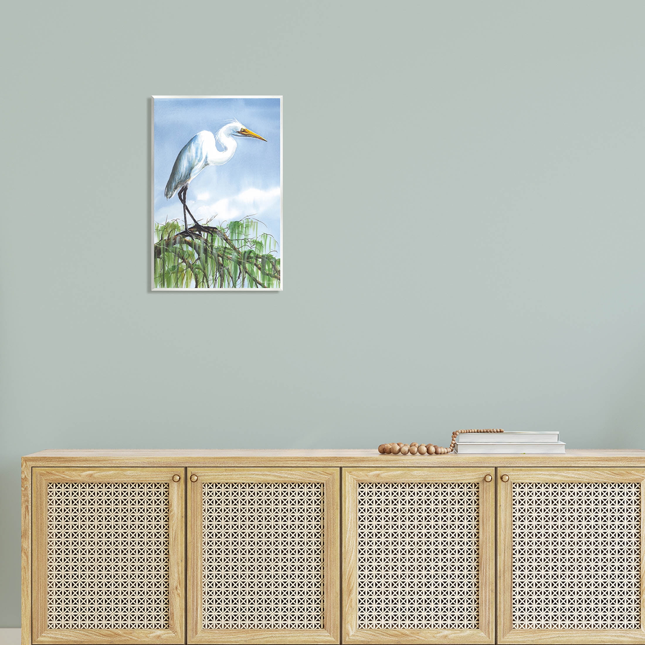 Egret Bird Balancing Branch Animals & Insects Painting Unframed Art Print Wall Art