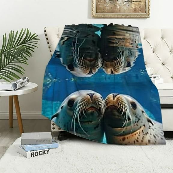 Sheronv Sea Lions Warm Lightweight Fleece Blanket Soft Flannel Fabric Throw Blanket Living Rooms Sofa Decor Cow Gifts Blanket for All Seasons 40x50in