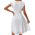 thumbnail image 4 of Women'S 2025Eyelet Lace Embroidery Smocked Waist Party Dress Flutter Sleeve A Line Midi Long Sun Dress White S, 4 of 8