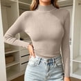 thumbnail image 5 of ZUBKTES Sweaters for Women Solid Stretchable Turtleneck Sweater Fall Winter Base Ribbed Long Sleeve Slim Fit Lightweight Pullover, 5 of 7