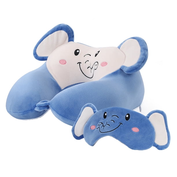 Almohada de viaje portátil de diseño ergonómico para niños, tela agradable para la piel con correa a presión (azul), soporte para el cuello de viaje con espuma viscoelástica Travel Essentials