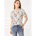 thumbnail image 3 of INSPIRE CHIC Blusas de mujer con volantes de manga corta floral con cuello simulado y volantes Blanco azul M, 3 of 6