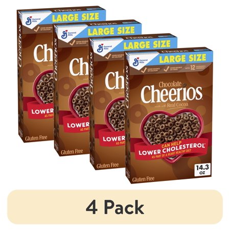 (4 pack) Cheerios Low Cholesterol Gluten Free Crunchy Chocolate Cereal, 14.3oz Box