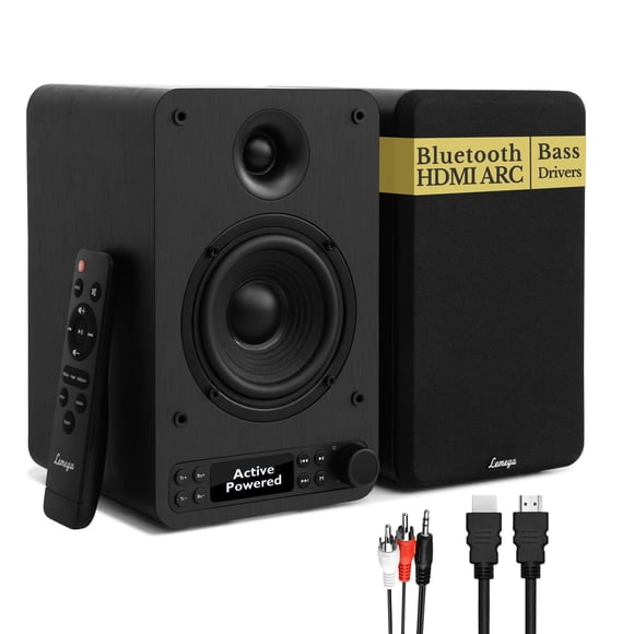 LEMEGA Active Bookshelf Speakers 40W RMS, Powered Stereo Speakers with 4" woofer and 1.25" Tweeter, Bluetooth,USB, HDMI/Optical/AUX/RCA Inputs for PC