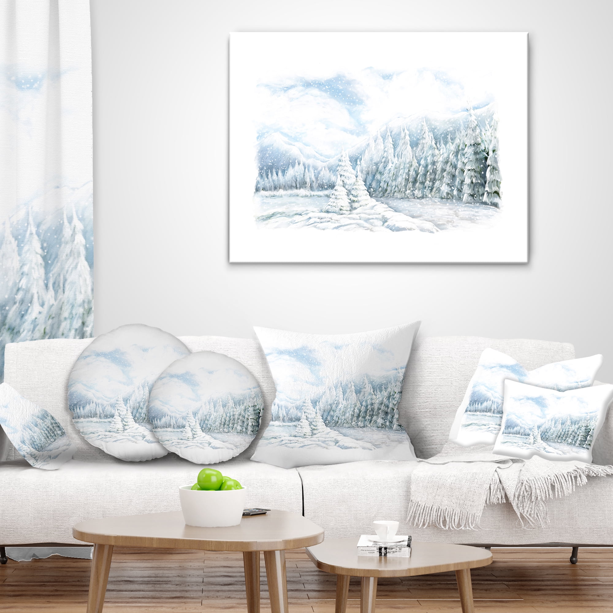 Designart Christmas Winter Happy Panorama - Landscape Printed Throw Pillow - 16x16
