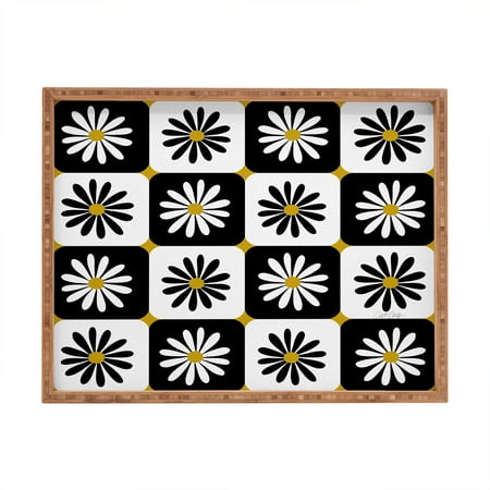 

Society6 Checkered Daisies Black White by Cat Coquillette Rectangular Bamboo Tray