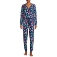 thumbnail image 2 of Jaclyn Intimates Long Sleeve Henley Printed Pajamas (Women's) 2 Piece Set, 2 of 5