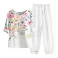 thumbnail image 2 of Summer&nbsp;Linen&nbsp;Sets&nbsp;Ffr&nbsp;Women,Womens Linen 2 Piece Outfits Half Sleeve Butterfly Shirts and Tulip Capri Sweat Pants Lounge Set Comfy Summer Tracksuits Sets, 2 of 3