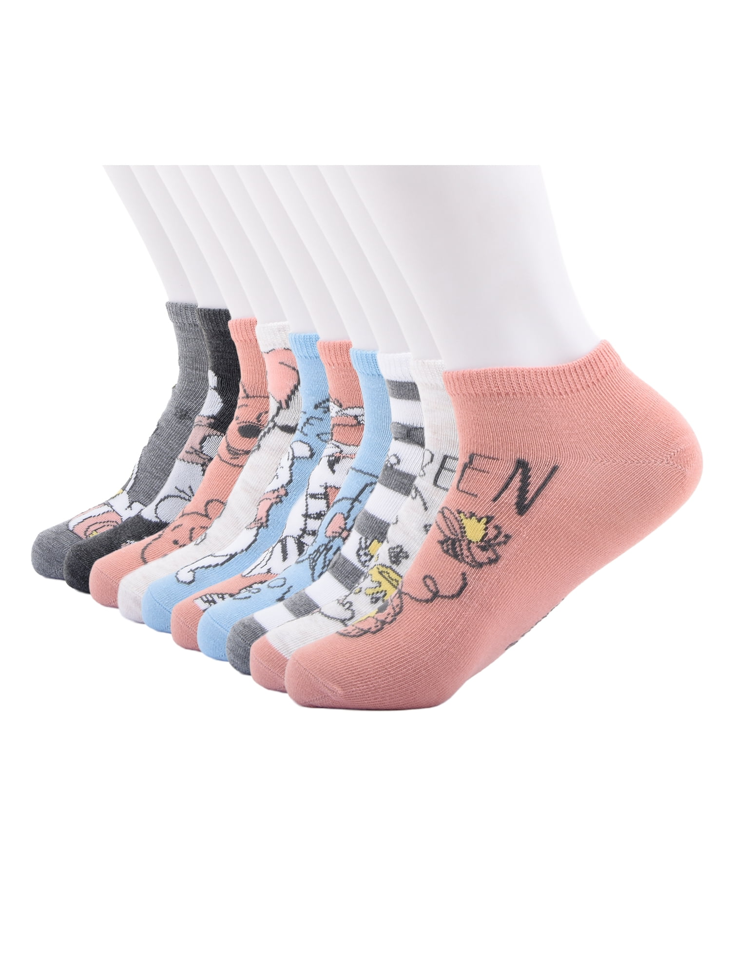 Disney Winnie the Pooh Womens 10-Pack Low-Cut Socks, Shoe Size 4-10