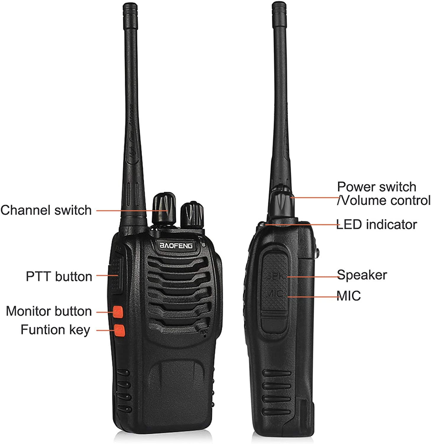 6pcs BAOFENG BF-888S Walkie Talkie for Adults, Long Range Two Way Radio,  1500mAh 16 CH, Radios Earpieces Six-way Charger Cable