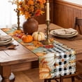 thumbnail image 6 of Orange Green Pumpkins Fall Table Runner - 72 Inch Long Thanksgiving Maple Leaf Plaid Cotton and Linen Blended Dress Scarves Farmhouse Table Runner for Kitchen Dining, Coffee Table, 13" x 72", 6 of 8