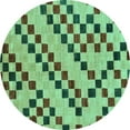 thumbnail image 1 of Ahgly Company Machine Washable Indoor Round Checkered Turquoise Blue Modern Area Rugs, 7' Round, 1 of 4
