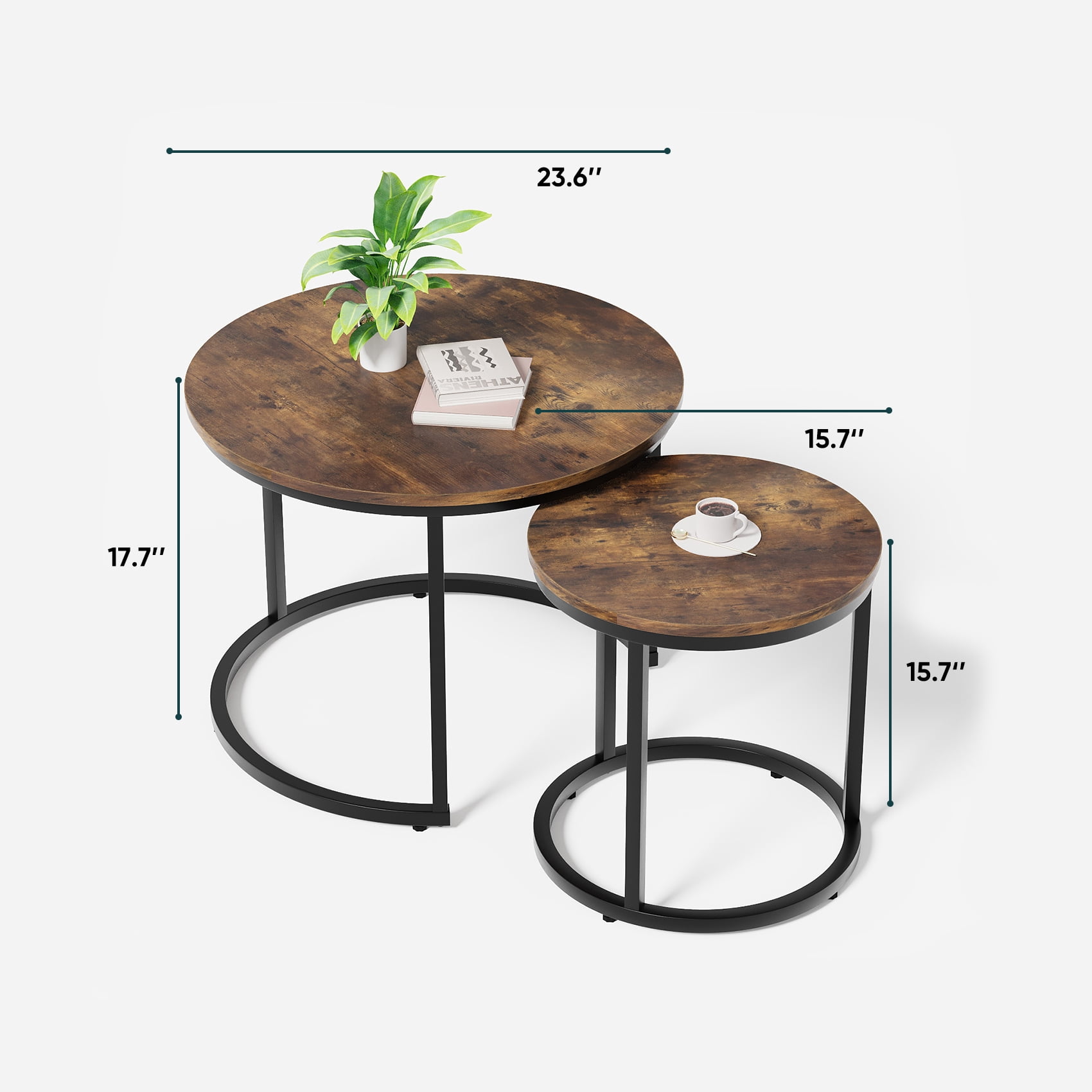 Algherohein Round Nesting Coffee Table Modern Marble Top Set of 2 for Living Room Black